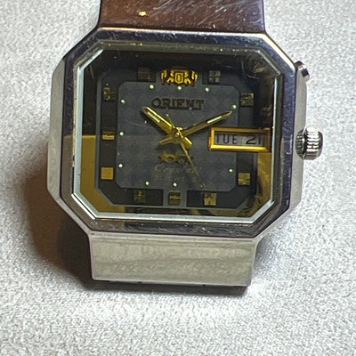 Orient Crystal Automatic 21 Jewels Day/Date Square Watch Stainless Bracelet