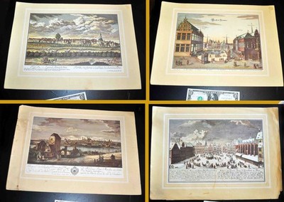 1760 Munich, 1738 Frankfurt, 1760 Furth. Bremen. 12x16 Vintage Engraving Prints
