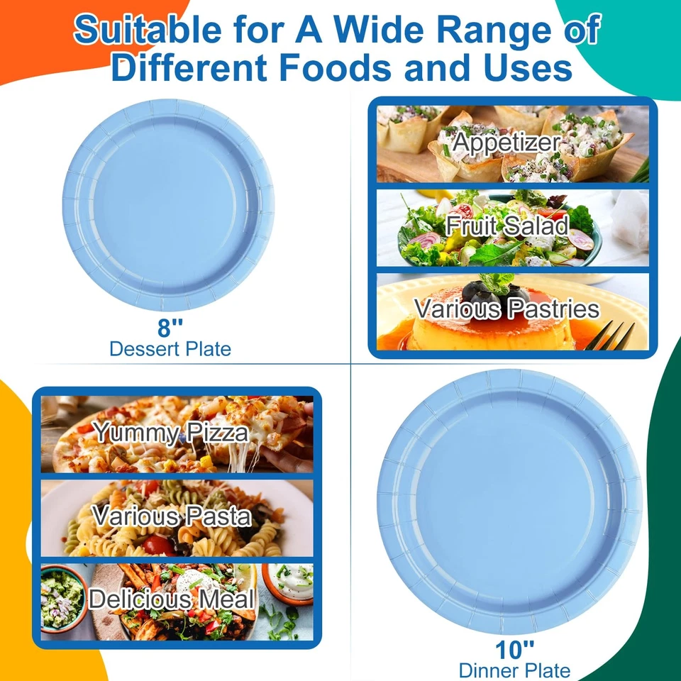 Platos de papel desechables de 8 pulgadas, platos redondos de papel azul para pasteles de fiesta, para cumpleaños... Foto 4 de 4