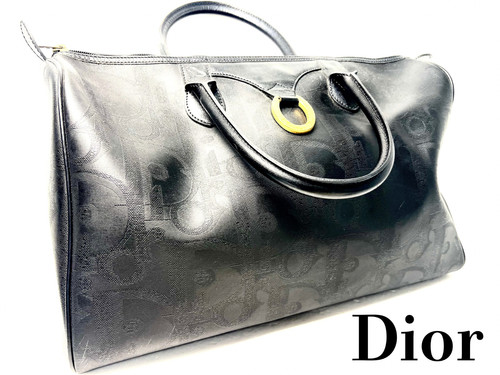 Dior Boston Bag Trotter Oval Black PVC Authentic