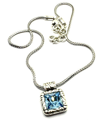 Brighton Regina Turquoise Blue Etched Square Crystal Pendant Necklace 16-18''