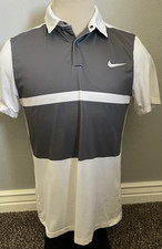 Nike Golf Modern Fit Dri-Fit Polo Shirt Mens Size Medium Gray White Short Sleeve