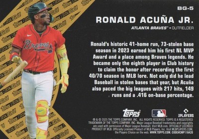 2025 Topps Update Baseball Black Gold #BG5 Ronald Acuna Jr. | eBay