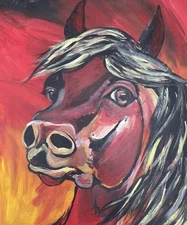 Abstract Oil Hand-Painted Horse on Canvas Signed by artist A. Potter 20" x 16"