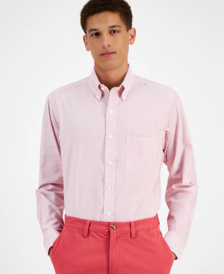 Camisa de vestir Club Room para hombre ajuste regular a rayas talla 16,5 x 34/35 roja precio de venta sugerido por el fabricante 60 USD Foto 3 de 4