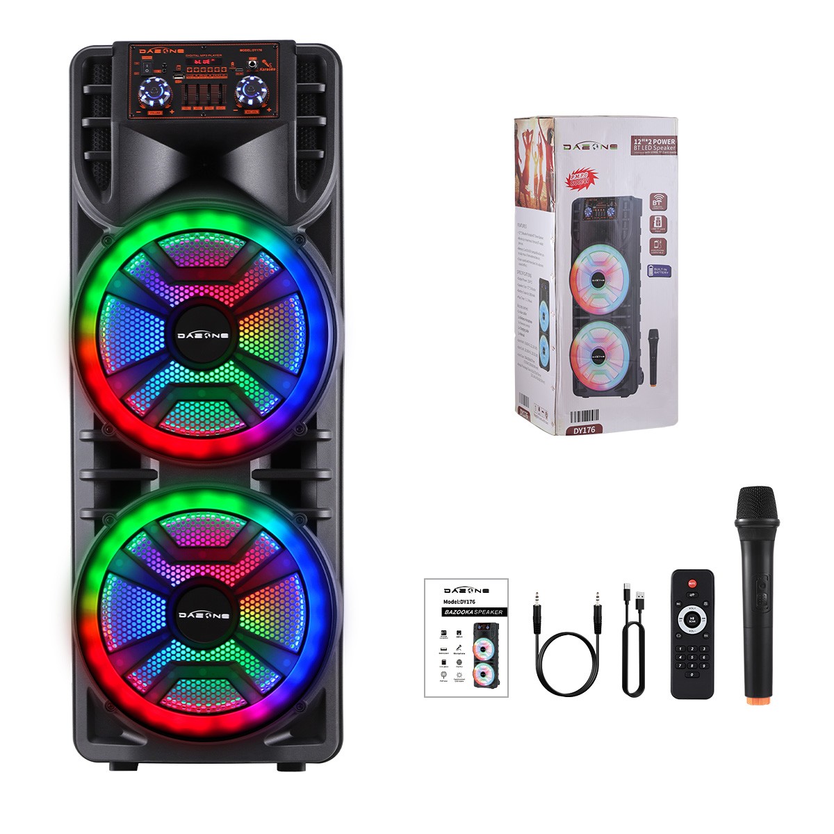 8000W Dual 12" Woofer Portable Bluetooth Party Speaker Heavy Bass Sound Mic FM