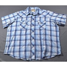 Wrangler Western Shirt Mens 2XL Blue Plaid Pearl Snap Short Sleeve WM223BL VTG