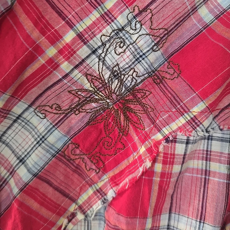 Camisa feminina de cowgirl ocidental bordada rugido G pérola encaixe manga longa vermelha branca - Imagem 3 de 4