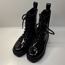 art class Kids Combat Boots Black Patent Lace-Up Ankle Lug Sole Zip US 1