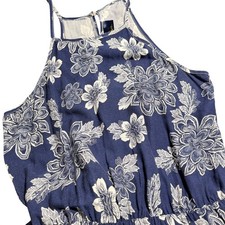 Floral Maxi Dress Navy White Halter Neck Sleeveless Medium qfr2226 Boho Hippy
