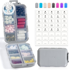 14 GRIDS Travel Pill Organizer Box with Labels - Travel Medicine Case Kit - Pock