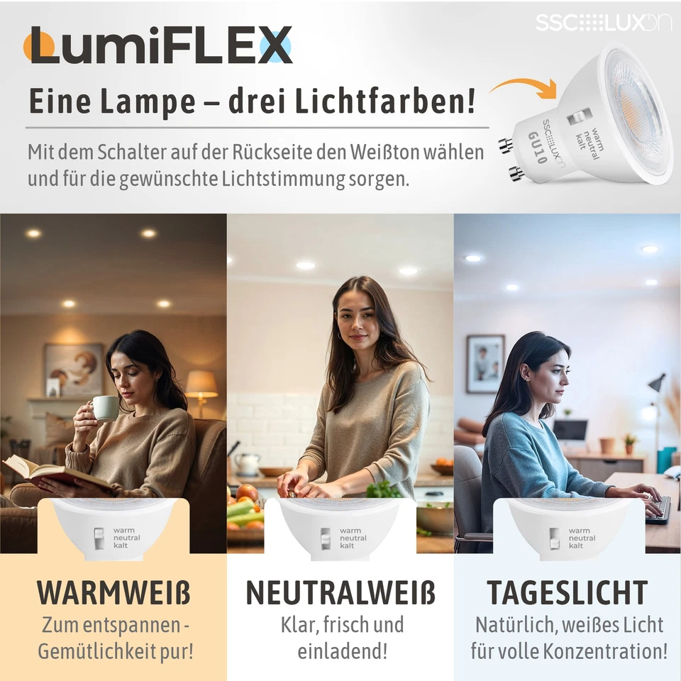 6 Stück LumiFLEX LED GU10 Leuchtmittel Strahler 5W drei Lichtfarben 3CCT Birne - Bild 2 von 4