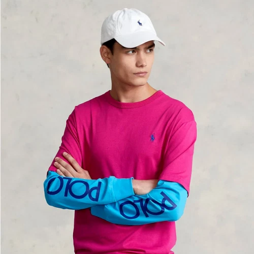 Polo Ralph Lauren Classic Fit Long Sleeve T-Shirt, Accent Pink/Cove Blue, Sz XL