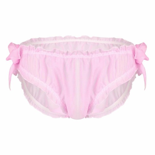 Men Lingerie Sissy Underwear See-through Chiffon Bowknot Frilly Crossdress Brief - Picture 30 of 89