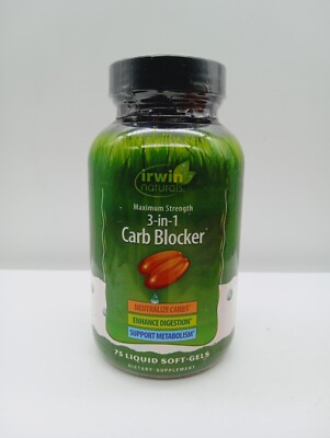 Irwin Naturals 3-In-1 Carb Blocker , Maximum Strength, 75 SoftGels Exp 8/25