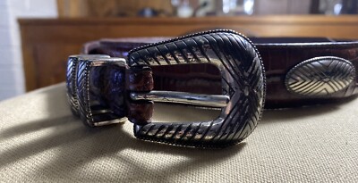 Fossil brown leather belt with silver buckle filigree hardware belt Fossil brown leather belt with silver buckle filigree  main image 3