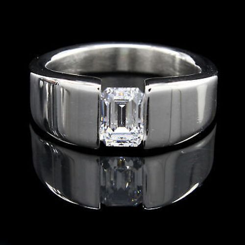 14K White Gold Plated Emerald Wedding Band Ring-image