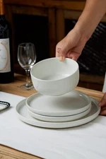 Plate and Bowl Set, 12-Piece Dinnerware Set, 4-Person Dinnerware Set, White