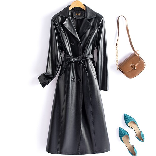 Genuine Leather Coat Women Mid-length Fur Windbreaker Sheepskin Slim Fur Collar - Picture 12 of 26