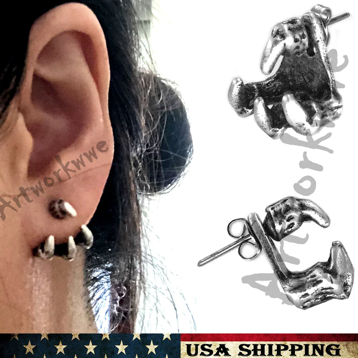 Mens Womens Claw Earrings Ancient silver dragon claw Men s Stud