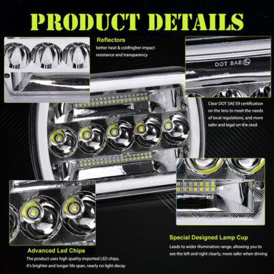 Fit Ford F-150 F-250 F-350 1978-1986 Chrome LED Headlight Hi-Lo DRL