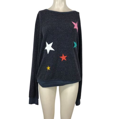 WILDFOX - WOMEN'S MEDIUM - BLUE LONG SLEEVE CREW NECK SCATTERED STARS SWEATER