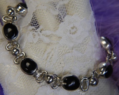 Onyx 7 links 0.925 Sterling Silver estate 7 1/2'' x 3/8'' Bracelet Tongue - Groove