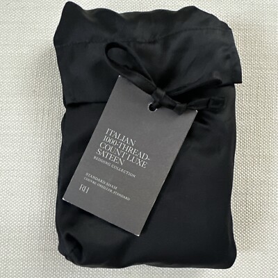 RH ITALIAN 1000 Thread Count Luxe Sateen Standard Sham Knife Edge Black NWT