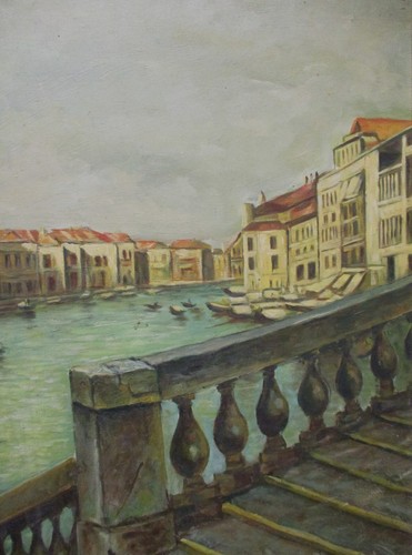 ✅ MERAVIGLIOSO DIPINTO AD OLIO FIRMATO EPOCA 1950 PAESAGGIO VENEZIA ANTIQUE-4298 - Picture 7 of 16