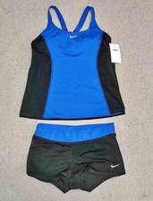 Nike Color Surge Powerback Tankini Swimsuit 2 Piece Set Black Blue NESS9363-416