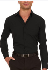 Nautica Men's Slim Fit Wrinkle-Resistant Dress Shirt, Black, M 15-15.5in, 32/33 