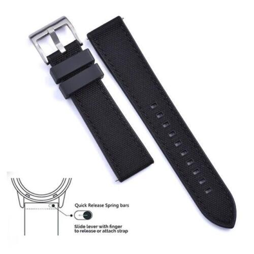 Hybrid Fkm Watch Strap Fluoro Rubber Canvas Nylon Watchbands Quick Release - Picture 33 of 76