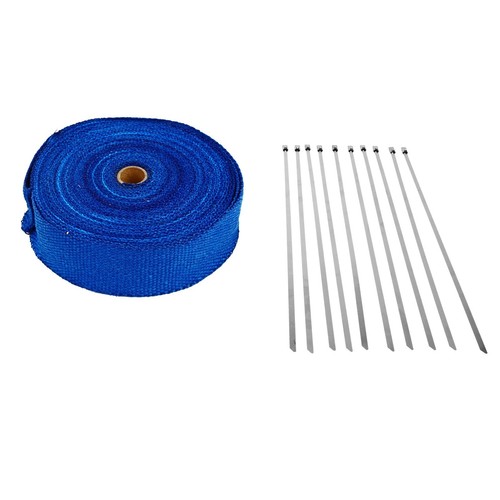 2 Roll X 2" x 50FT Exhaust Header Fiberglass Heat Wrap Tape w/20 Steel Ties Blue - Picture 5 of 8