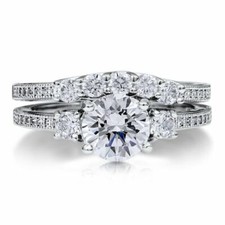 2.19Ct White Round CZ Engagement Wedding Ring Set Solid 925 Sterling Silver