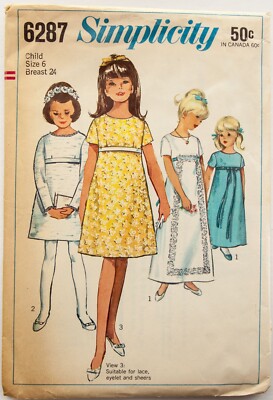 childrens bridesmaid dress patterns Simplicity #6287 GIRLS Sewing Pattern Breast 24