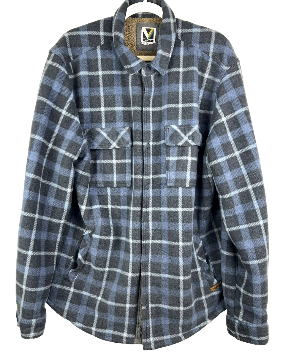 Voyager Jacket Men's XL Sherpa Lined Flannel Blue Black Gray Plaid Snap