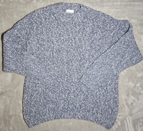 Pull col rond vintage The Sweater Shop tricot câble taille XXL bleu et blanc