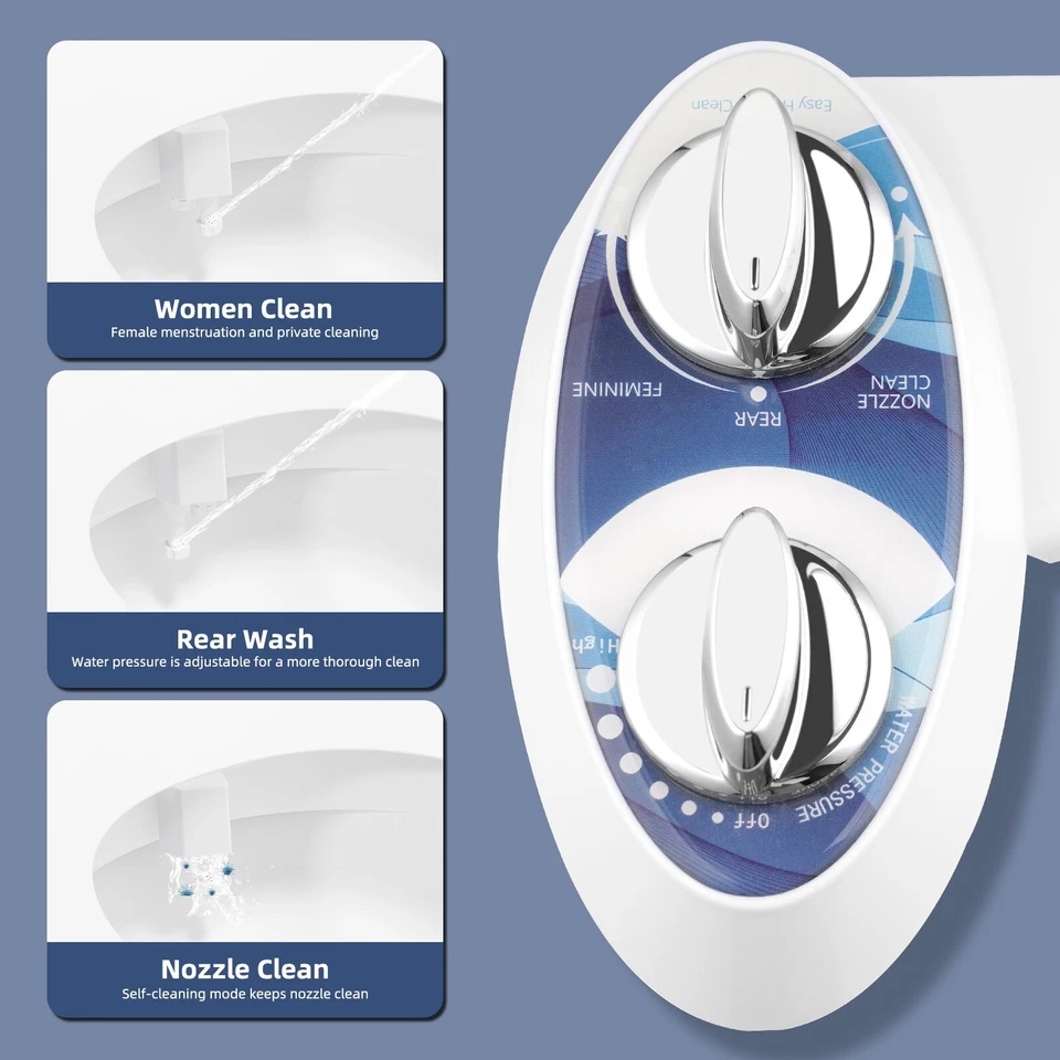 Bidet Fresh Water Spray Kit Non Electric Toilet Seat Attachment Pressure Control - Image 2 of 4
