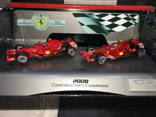 1:43 Hotwheels L8784 Kimi Raikkonen/Massa Ferrari F2008 Constructors Set 2008 - Afbeelding 1 van 8