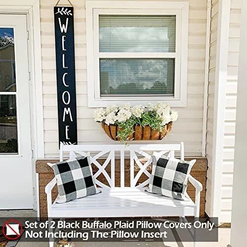 Buffalo Plaid Pillow Covers 18x18 Set of 2 Square 18 Inches Black Buffalo Plaid - Image 2 of 4