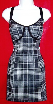 J FOR JUSTIFY WOMEN'S SEXY BUSTIER STYLE BUILT-IN-BRA PLAID DRESS STRETCHY L NWT