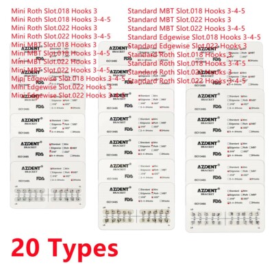10 Packs De Brackets Orthodontiques Mini MBT Roth - Pour Traitement Dentaire, 022/018, Crochets 3/345, Métal