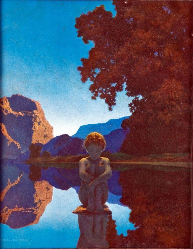 Evening Print Maxfield Parrish 1922 Sunset Lake Reflections