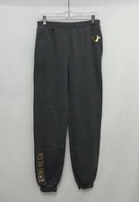 True Religion Boys Fleece Jogger Pants XL Gray Gold Elastic Waist Pockets Logo