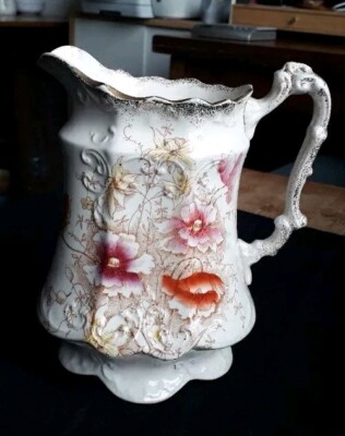 Antiker Keramik Argyle MS&Co Stoke Wasserkrug mit Blumenmuster c2
