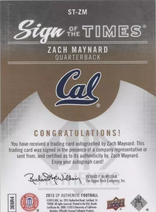 2013 SP Authentic Zach Maynard #ST-ZM
