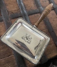 Ancienne boite à cendres majordome silencieuse manche bois argenté bouclier gravé F.B.Rogers RARE !