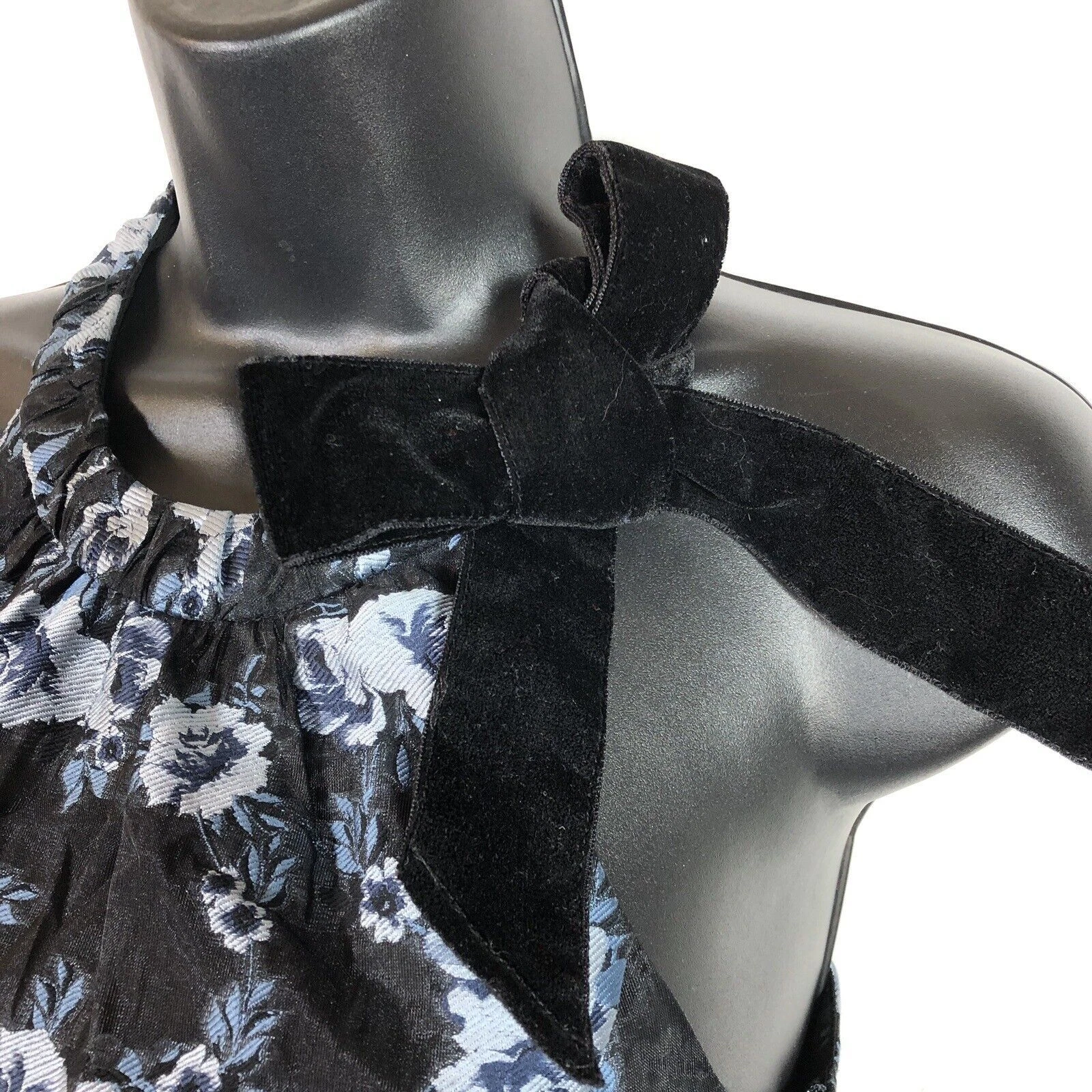 Abito a strati Kate Spade prateria rosa stampa cravatta velluto midi nero blu taglia 0 volant