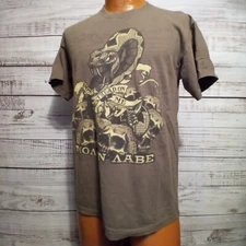 Gildan T Shirt Mens M Spartan Molon Labe Brown Snake Skulls "Don't Tread On Me" 