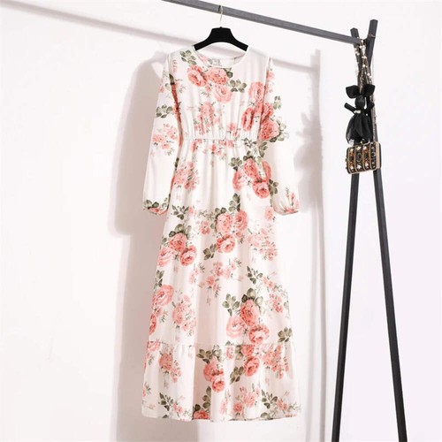 Maxi Dresses Casual Full Sleeve Floral Printed O-neck Woman Long Dress - Picture 84 of 122